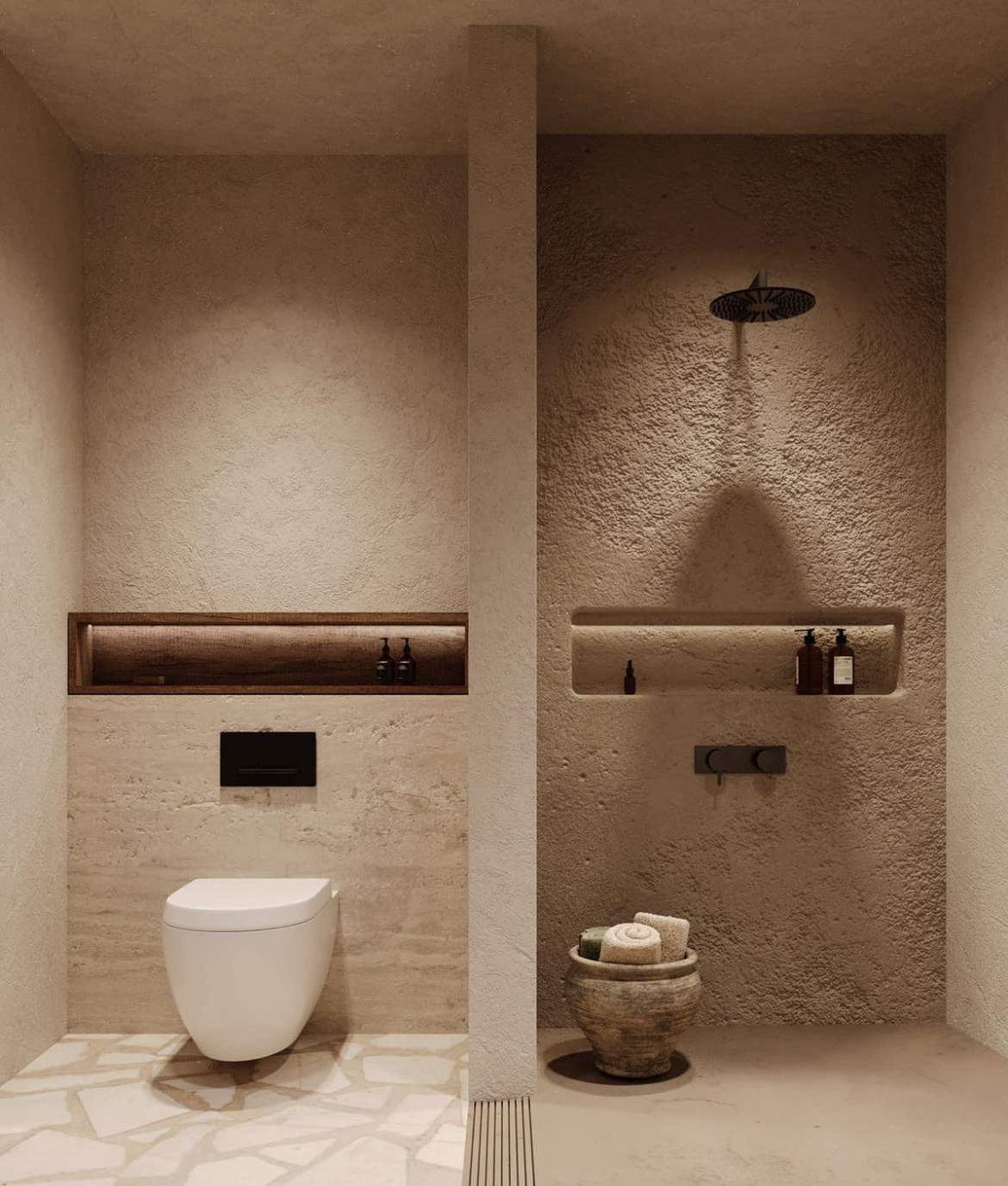 Douche à l'italienne, enduit chaux